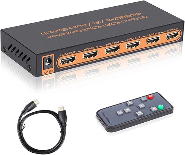 HDMI Switch 4k, HDMI Splitter Switch 5 In 1 Out HDMI Switcher with IR Remote Support 4K 60hz, 2K, 1080P, 3D, HDCP 2.2, UHD, HDR for PS 3/4, XBOX One/360, DVD Player, HDTV, Projector