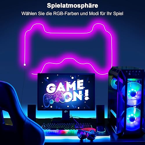 Miniatura 5 de Cozylady Tira de luces LED RGB de neón de 66 pies (33 pies x 2 rollos) para dormitorio, tira de luces LED de 65.6 ft con cinta adhesiva de doble