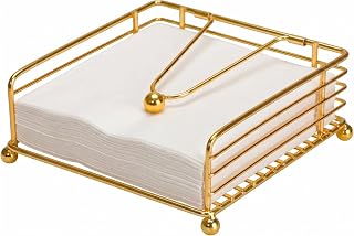 hiwafifi Napkin Holder for Table, Flat Napkin Dispenser with Weighted Arm, Square Cocktail Paper Holder of Elegant Rustic Iron for Kitchen Dining Room Decor Restaurant Farmhouse Hotel Party, Gold