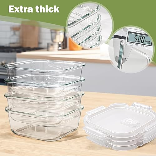 Miniatura 6 de Contenedor/Caja para sándwiches para el almuerzo, 24 oz de vidrio borosilicato apto para congelador, contenedores de vidrio cuadrados de 3 tazas con