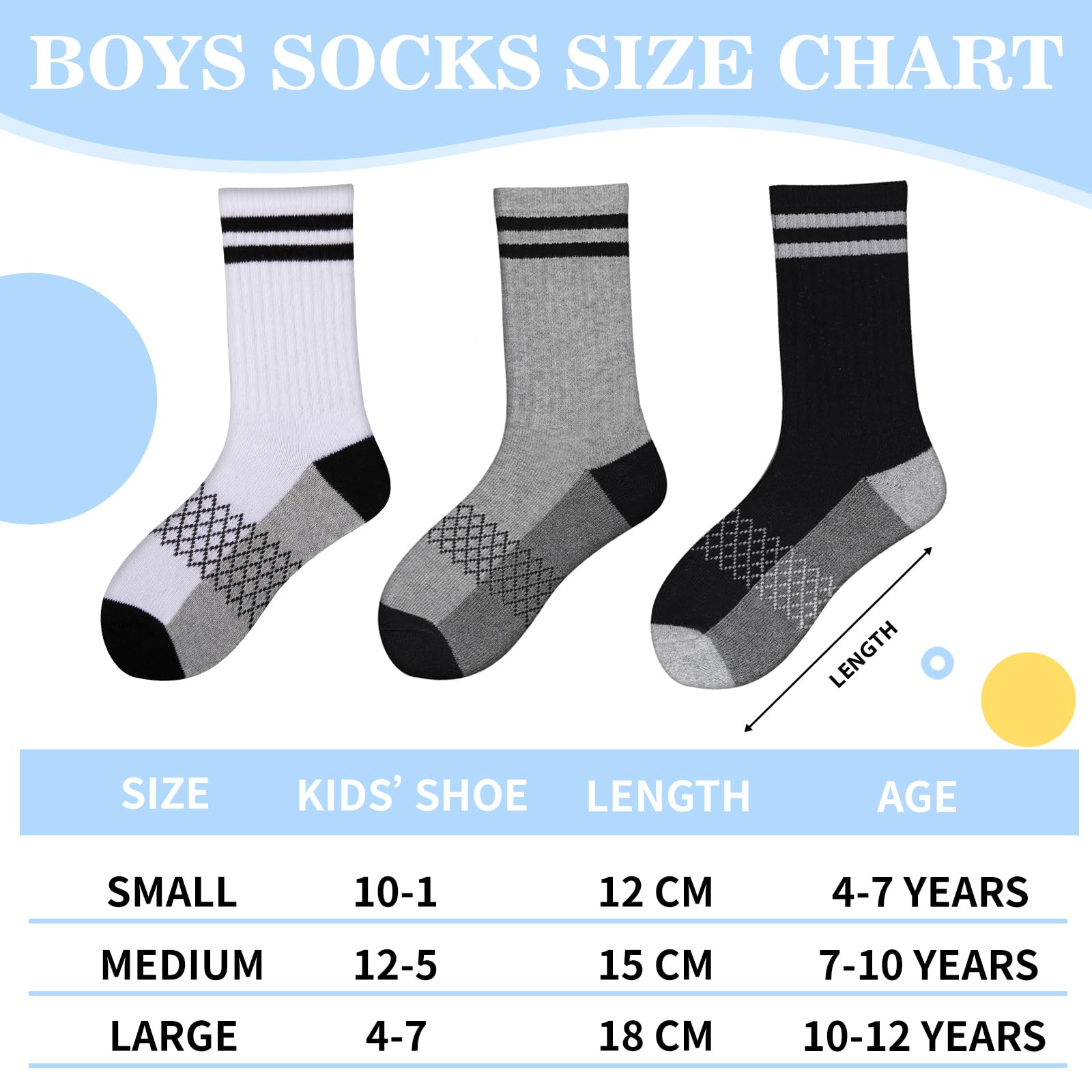 Comfoex 10 pares de calcetines deportivos para niños de 4-6, 6-8, 8-10 años, calcetines largos de pantorrilla para niños, calcetines de algodón medio acolchados