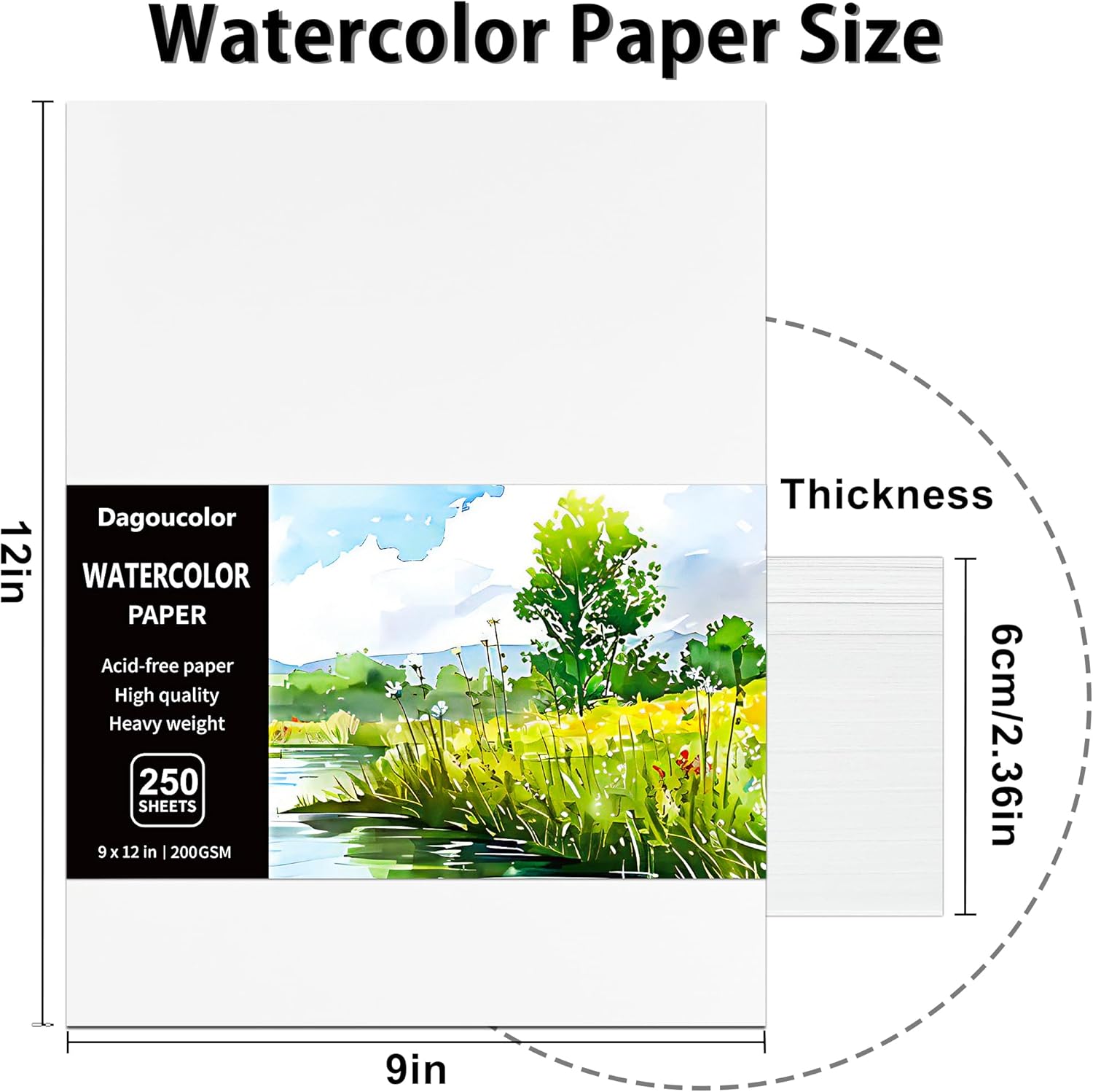 DagouColor Watercolor Paper, 9" x 12", 200GSM, 250 Pcs Bulk Water Color Paper, Art Supplies for Artists Adults Boys Girls Students, Painting, Drawing, Mixed Media