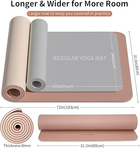 Miniatura 5 de Tapete de yoga extra grueso de 0.315 pulgadas, 72 x 28 pulgadas, tapete de ejercicio antideslizante, reversible de 2 lados de doble color, material