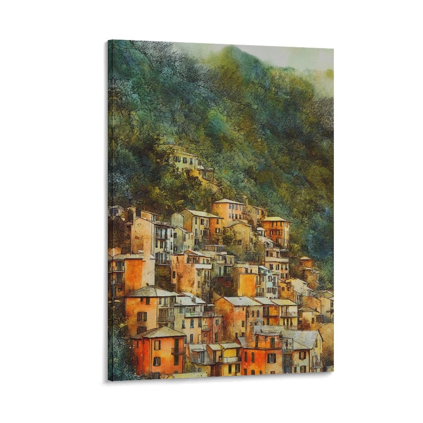 Cnaheiz Frame-Style Vernazza Italy 08X12inch(20X30cm) Vintage Travel Poster Watercolor Canvas Art