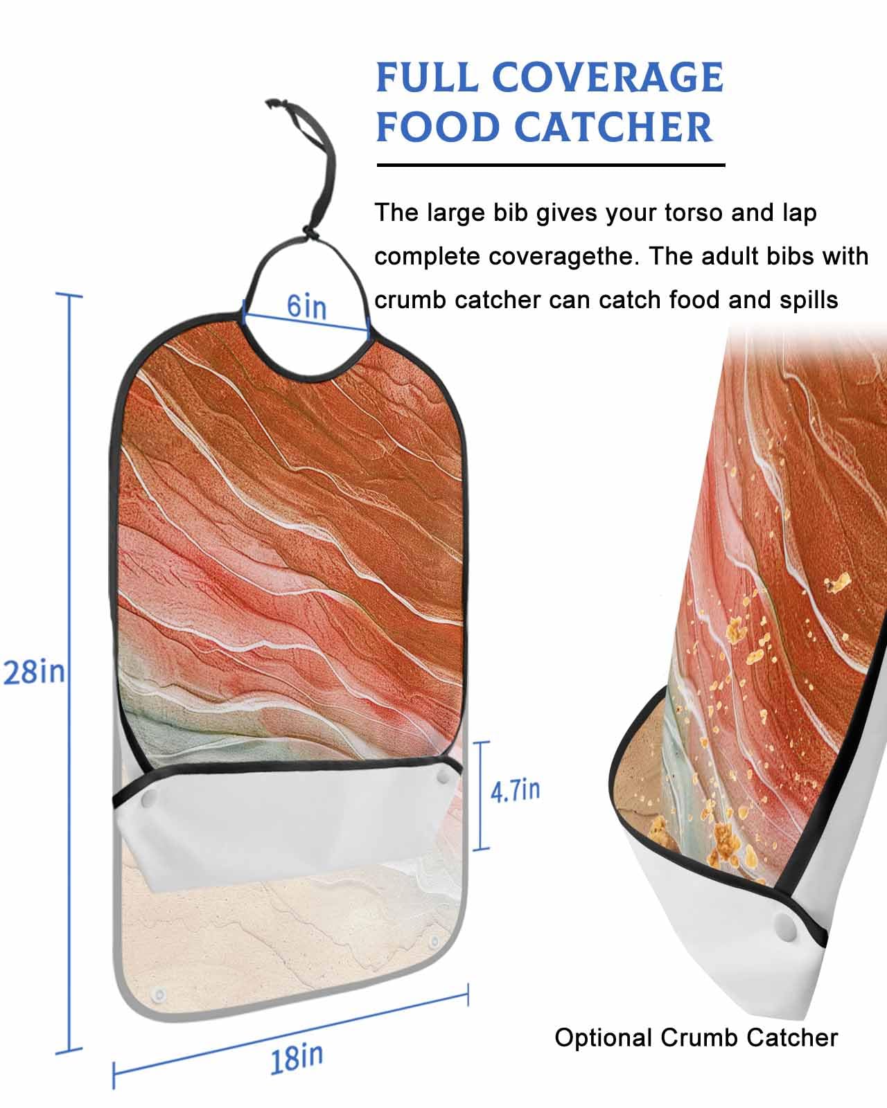 LEOKOTI Burnt Orange Ombre Coastal Adult Bibs for Eating, Waterproof Bibs with Food Catcher & Snap Closure, Summer Nautical Beach Ocean Seaside Washable Clothing Protectors Adult Bibs for Elderly