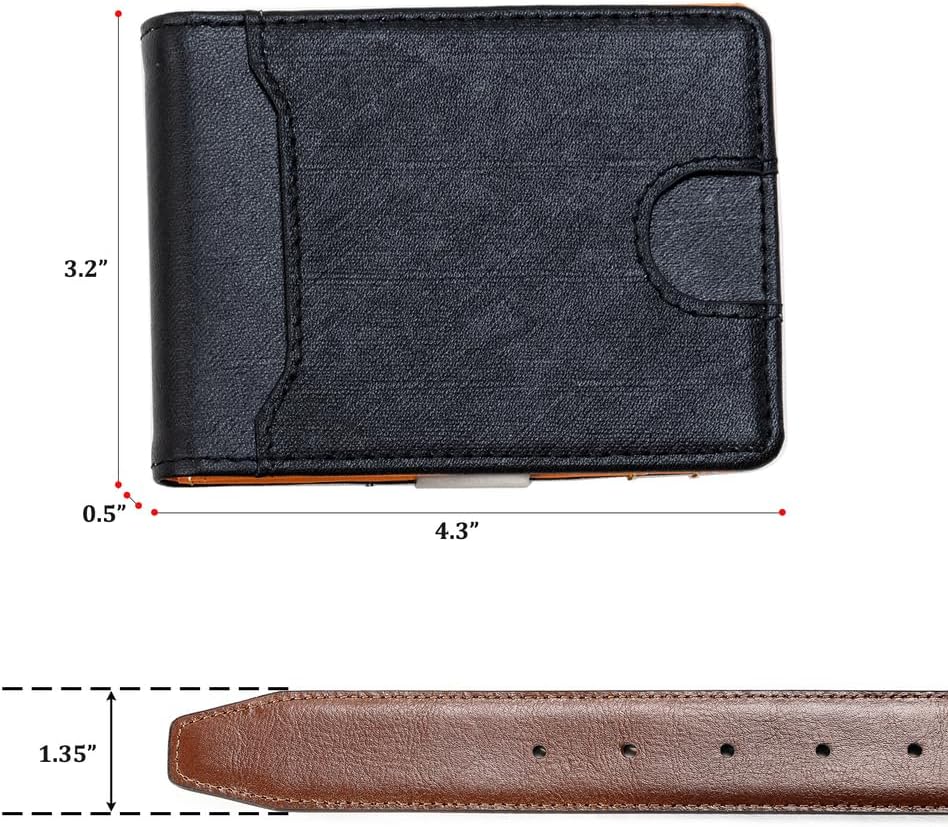 Men's Belt and Wallet Combo Gift Set | 1.35" Wide Reversible Belt with Swivel Buckle One Size 44" for Dress Casual Jeans | Slim Top-Grain Leather Bi-Fold Wallet - Image 6