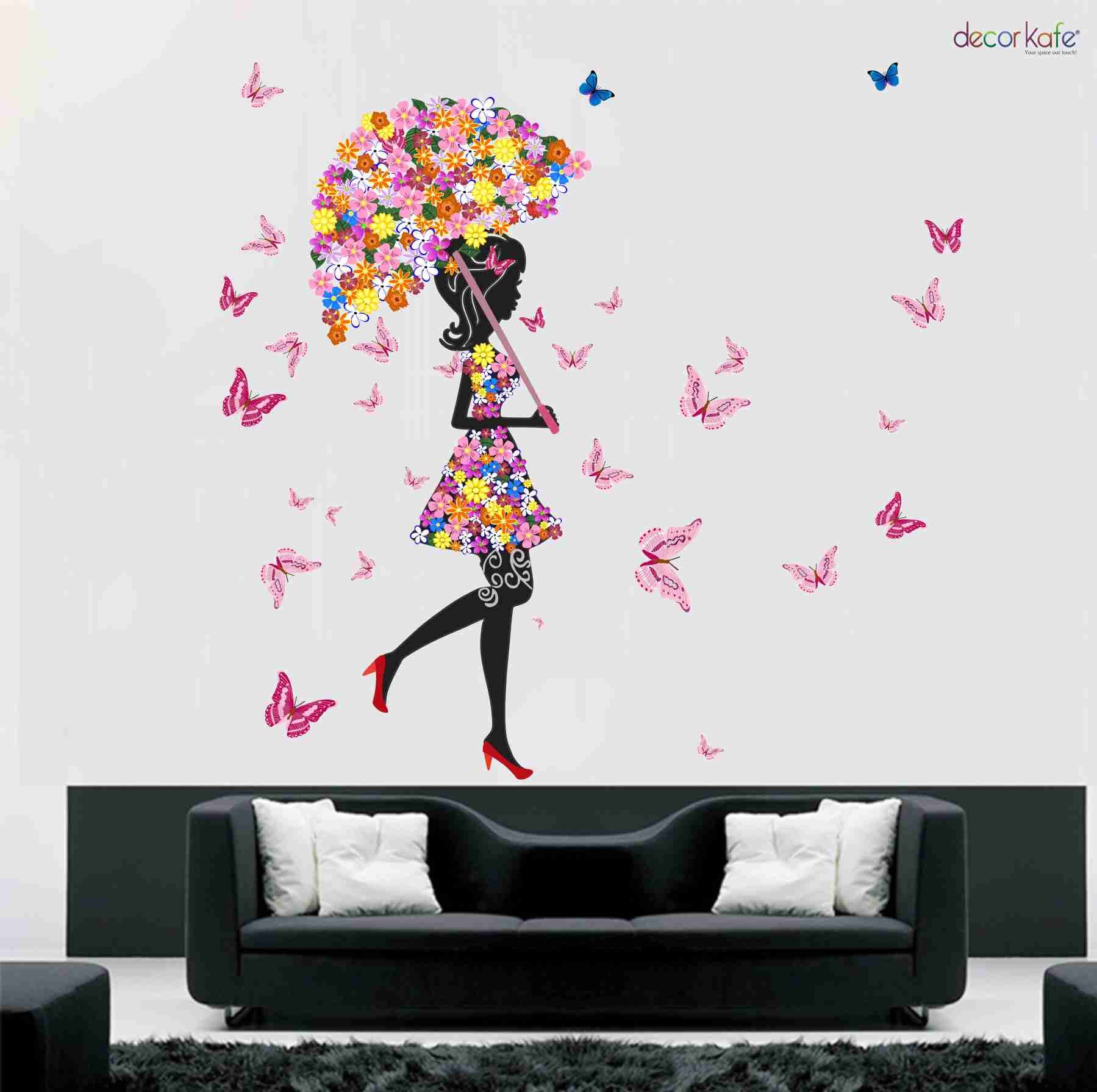 DECOR KAFE Butterfly Girl with Umbrella Removable Wall Art Mural Sticker (B07F3FJ29H) Amazon Price History, Amazon Price Tracker