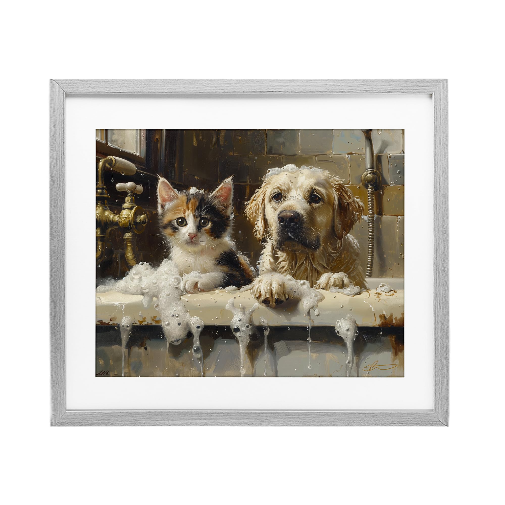 Impression encadrée chat et chien Stupell Industries pour habiller un mur vide
