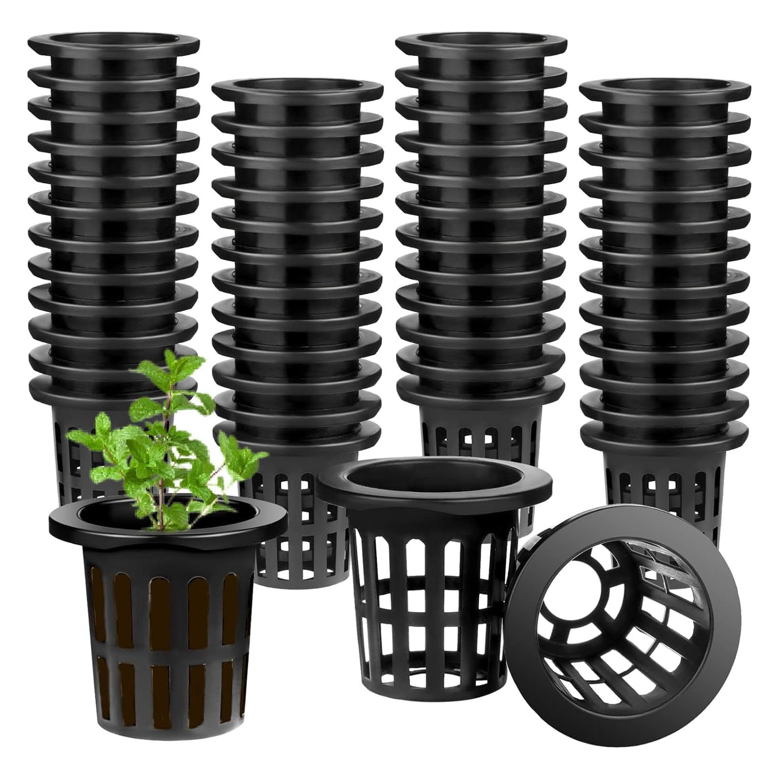 Dekori 水耕栽培鉢 定植かご プラスチックメッシュポット 水耕栽培ポット 50個セット植物育成カップ 園芸 庭園 ガーデンニング 野菜植物栽培 有機栽培 苗運搬 運搬便利 水培養 水培養 花盆 定植育苗かご