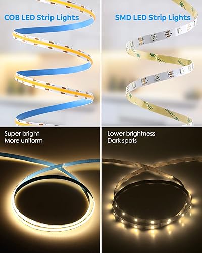 Miniatura 5 de Aclorol COB - Tira de luces LED para TV de 5 V alimentada por USB color blanco cálido 656 pies 320 ledsM COB tira de luz flexible de TV