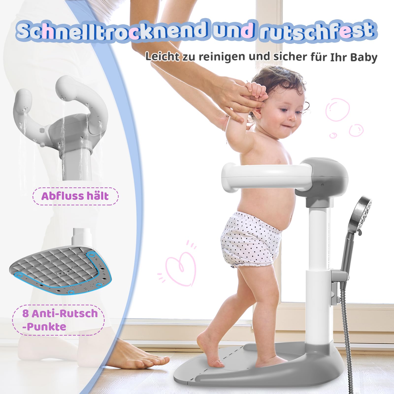 COOSEYA® Baby Dusche Ständer – Einstellbarer Baby Shower Stand Support mit AntiRutsch-Basis, Duschständer Kind, Anstelle eines Badewannensitzes baby – zum Baden, Windelwechseln und Waschen des Popos