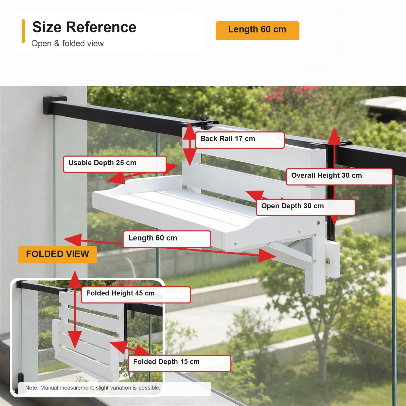 Tavolo sospeso da Balcone Tavolo da Appendere Ringhiera Ringhiera del Balcone Tavolo Pieghevole da Balcone sospeso Salvaspazio Facile da Pulire per terrazza,Giardino,Balcone e Veranda