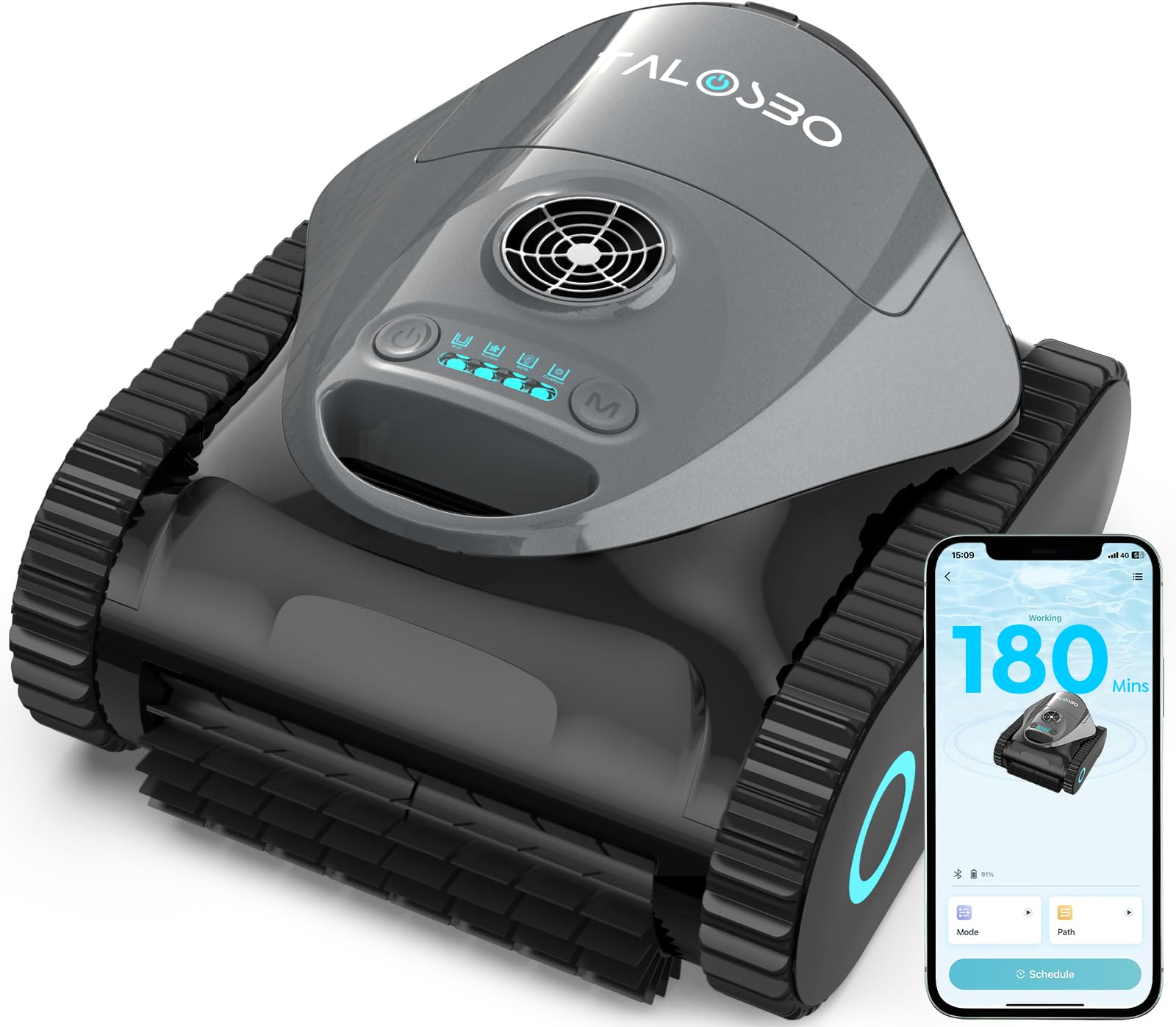 (2026 Nuevo) Talosbo C1 Robot Piscina Limpiafondos y Paredes, Línea de Flotación, Filtrante 180μm y Esponja 35ppi, 180 Min de Autonomía, Aspirador Piscina Inalámbrico con Control por APP, hasta 150 m²