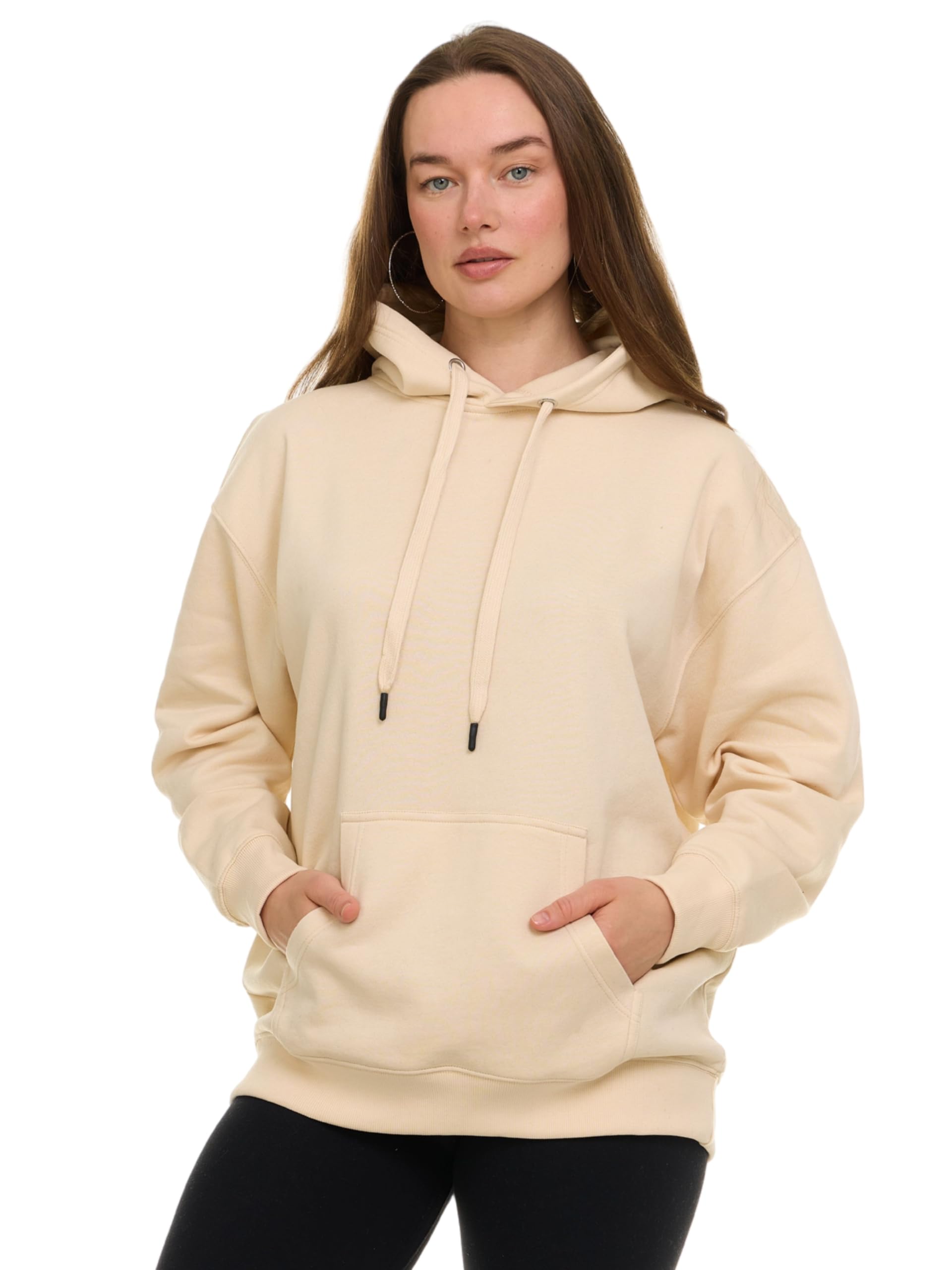 modern basics hoodies for women, fleece pullover sweatshirt for women, oversized sweatshirt apricot