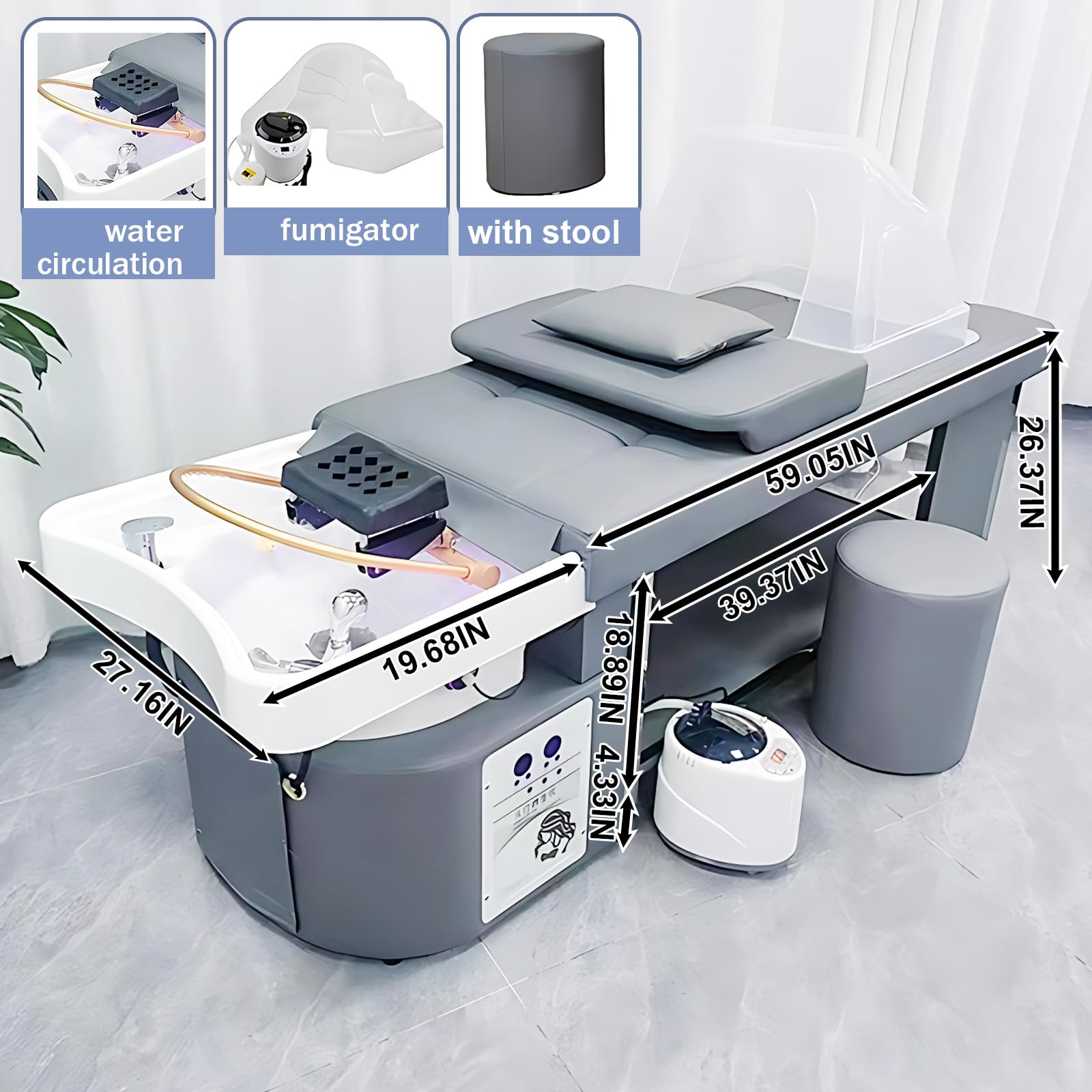 Professionelle Kopfmassageliege Im Minimalistischen Stil, Grau, mit Temperaturregelung, Wasserkreislauf Und Desinfektionsfunktion, Spa-Ausstattung für Salons