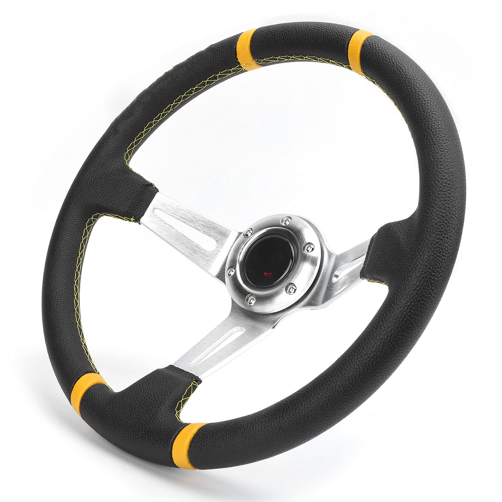 Kierownica, Aluminiowa Rama PU Kierownica Wyścigowa 14 Cali 35 Cm Ręcznie Szyta w Stylu Deep Dish, Uniwersalna Sportowa do Modyfikacji Samochodu Ulepszenie Drift Street Use