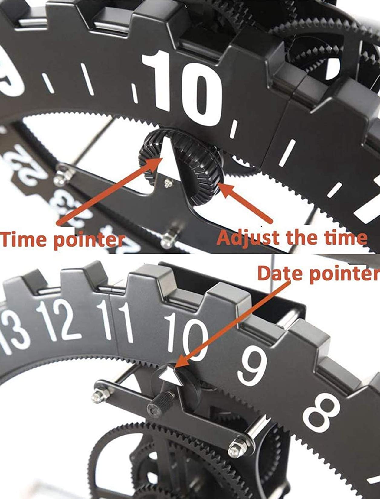 DYJD 3D Mechanical Moving Gear Wall Clock Quartz Quiet Novelty Desk Clock Office Rack Counter Output Decorative Alarm Clock Black