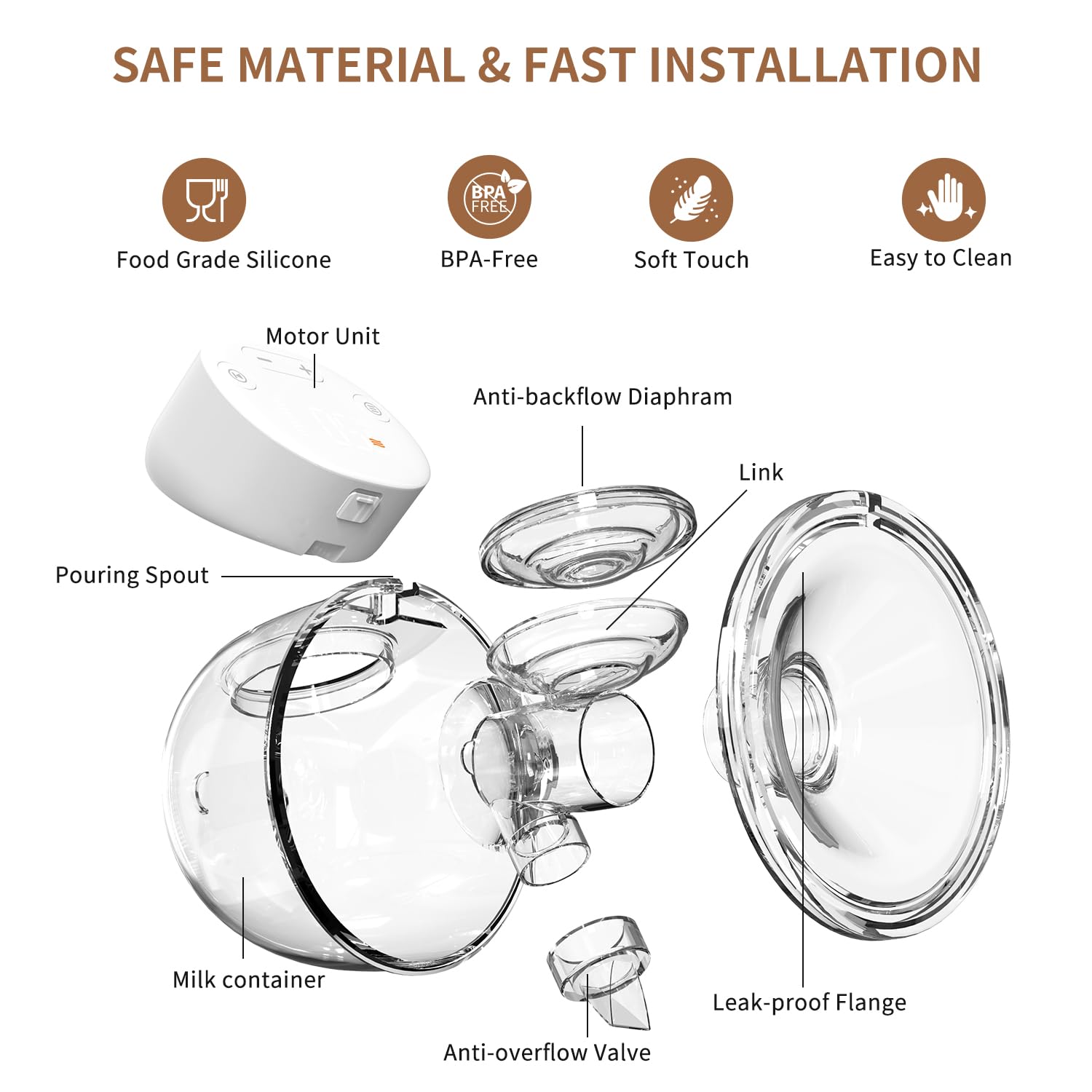 Breast Pump Wearable Hands Free Breast Pumps with 2 Modes & 9 Levels, LCD Display Rechargeable Memory Function, 24mm, 2 Pack