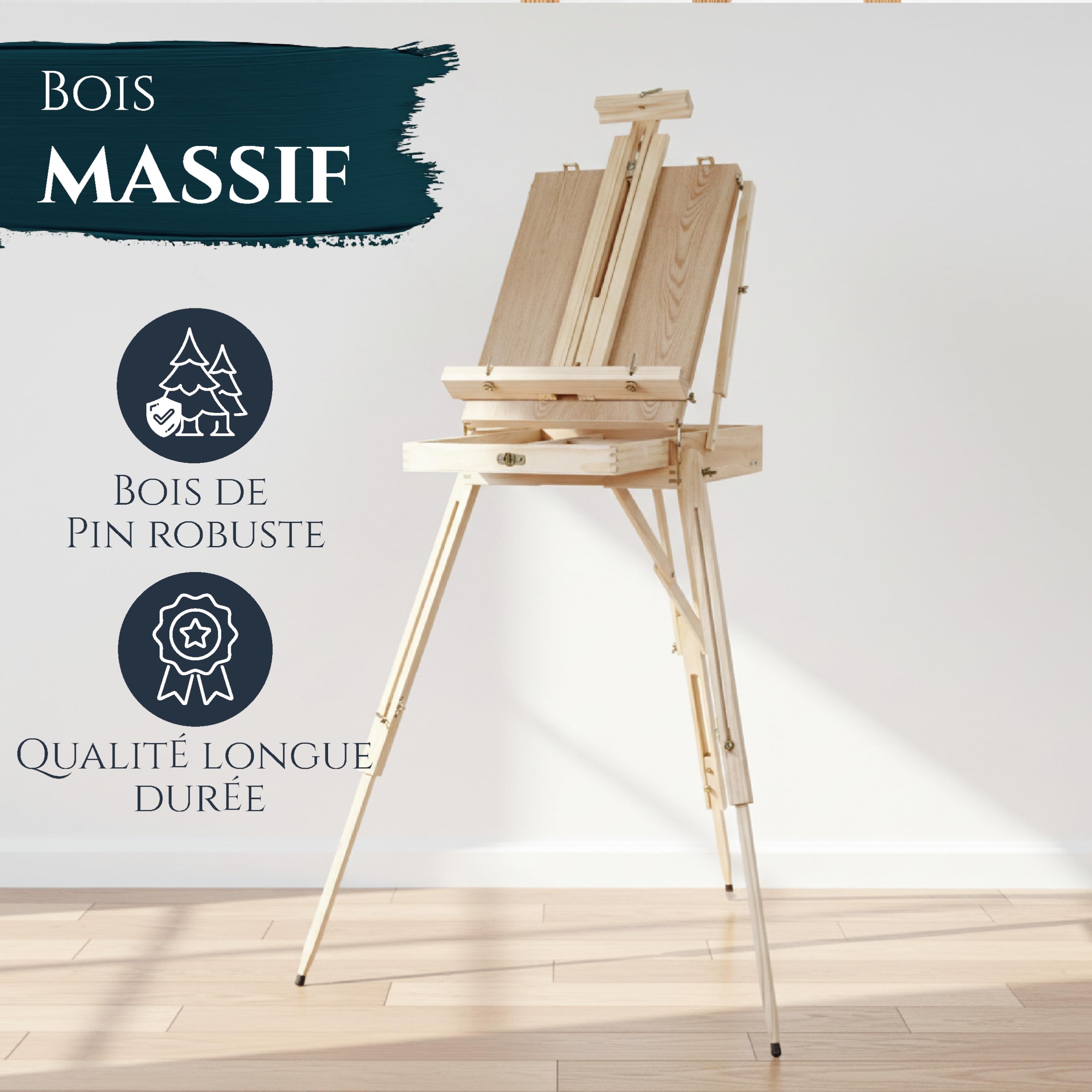 Artina chevalet en bois réglable à 90° pour toile jusqu'à 100cm