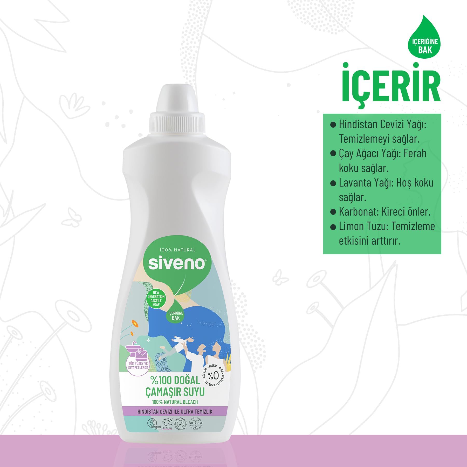 Siveno%100 Doğal Çamaşır Suyu Bitkisel Lavanta Çay Ağacı Tüm Yüzey Ve Kumaşlarda 700 ml