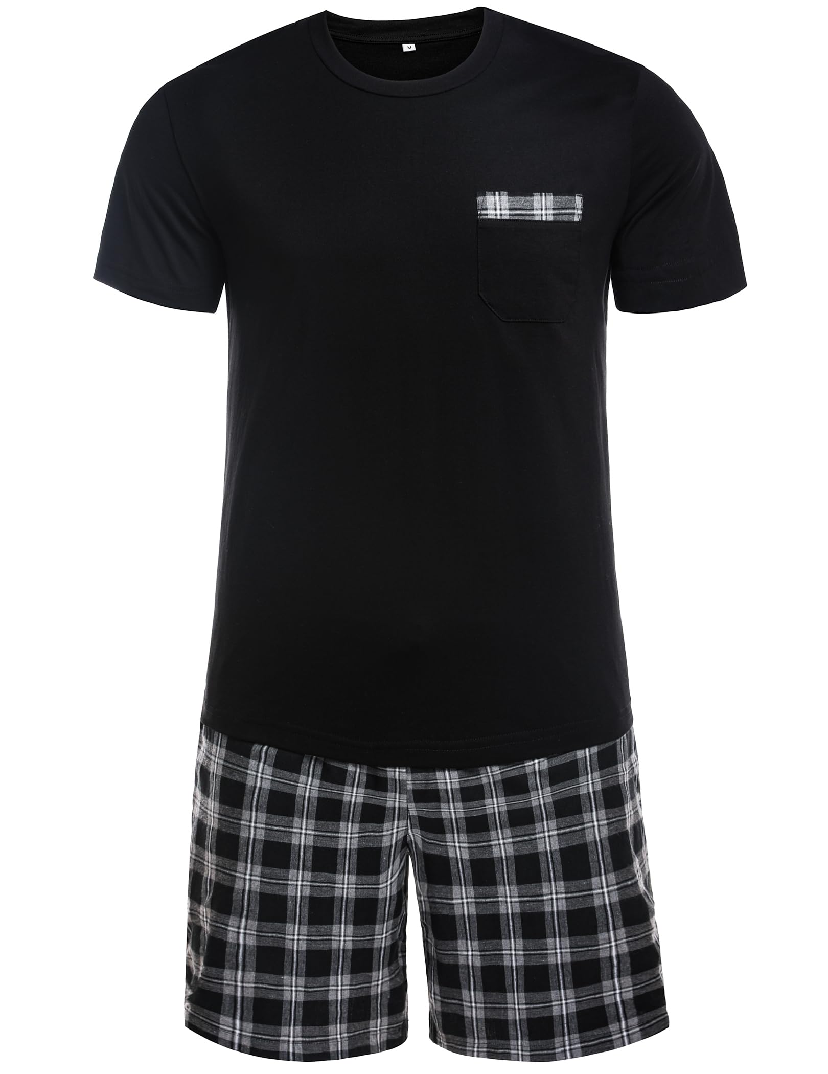 Winovia Schlafanzug Herren Kurz Pyjama Set aus Baumwolle Kurzarm Nachtwäsche mit Karierter Hose und Brusttasche Sommer Hausanzug Männer Geschenk