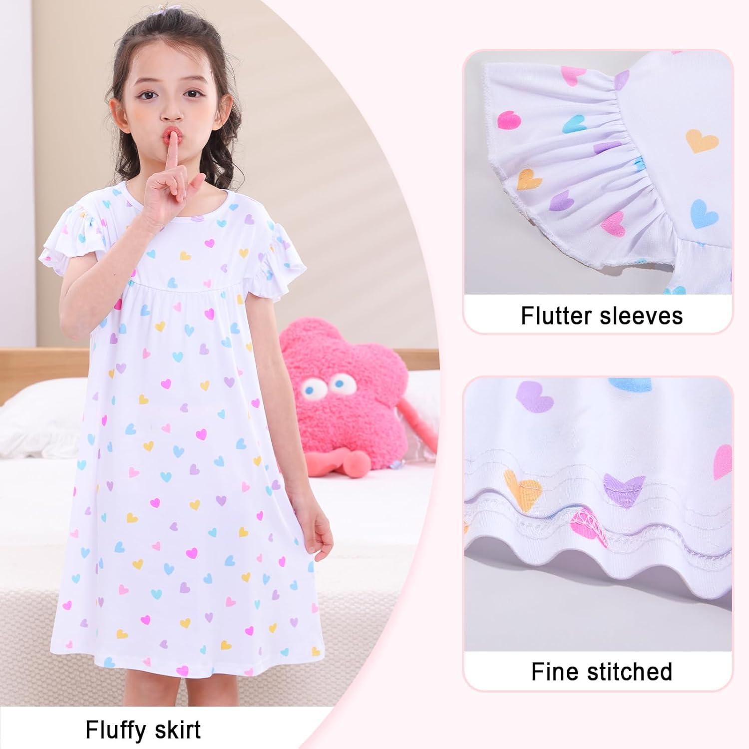MHJY Girls Nightgowns Flutter Short Sleeves Princess Nightgown Sleepwear Soft Night Dress for Kids Toddler Girls - Image 3