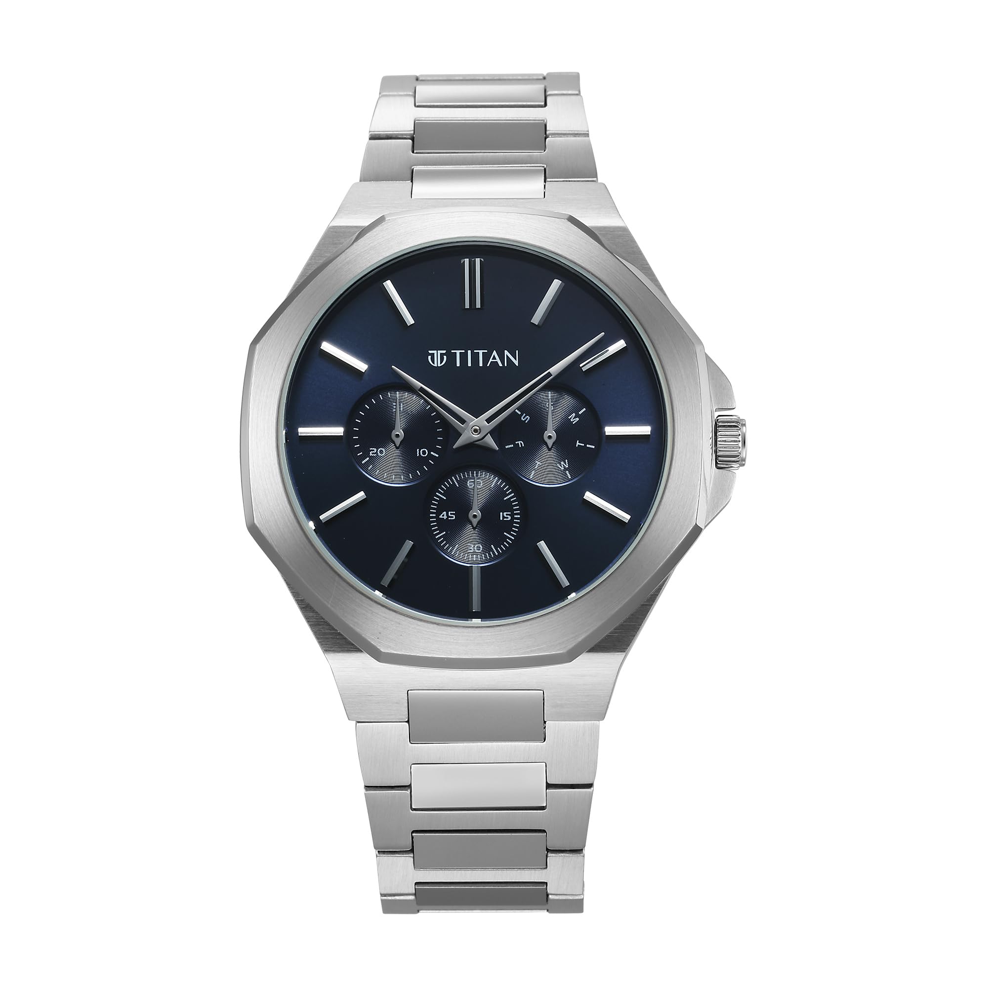 Titan Classic Slim Multifunction Quartz Multifunction Blue Dial Stainless Steel Strap Watch for Men-90198SM01/NT90198SM01-image-42