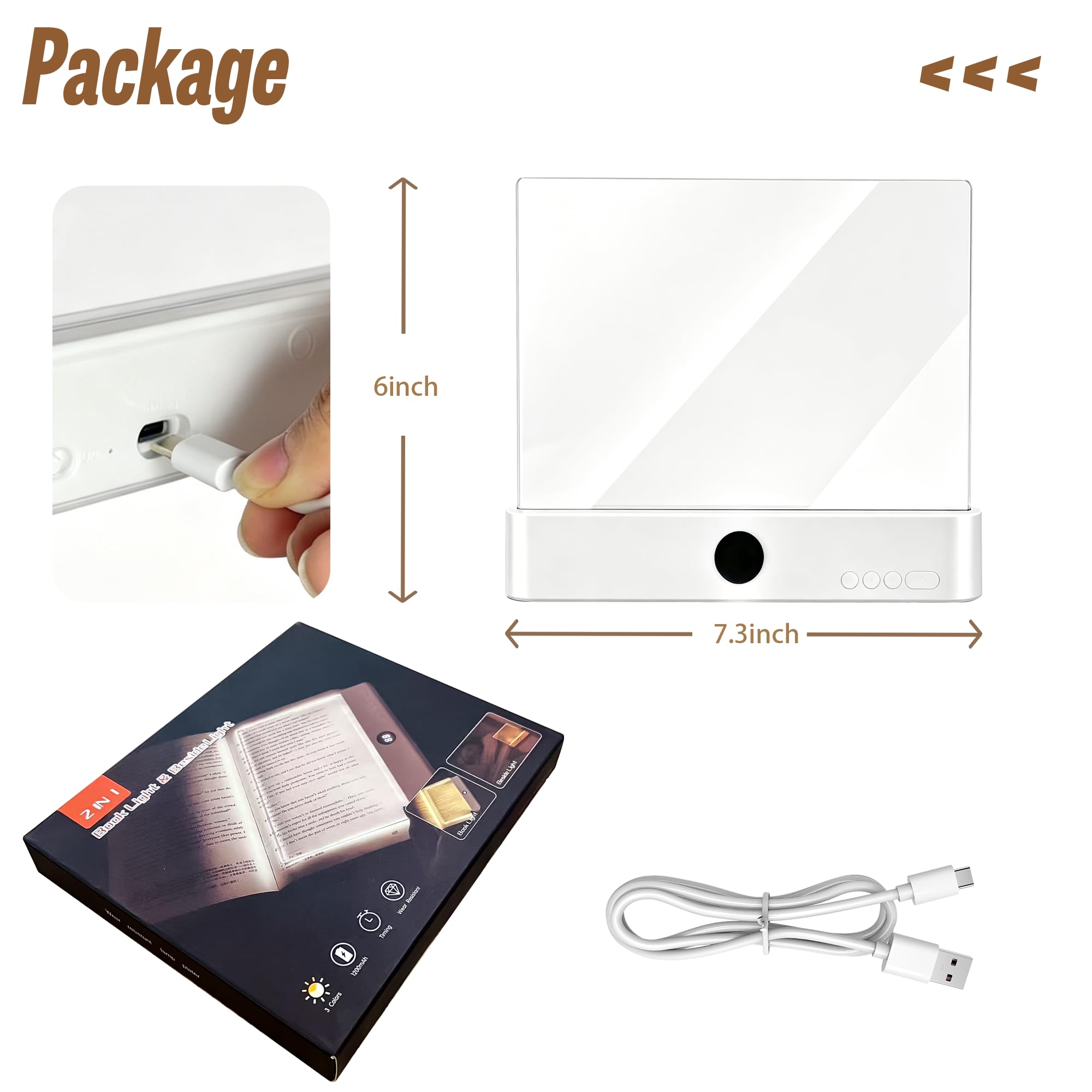 GJD Luz LED 2 en 1 para libro y luz nocturna, luz de lectura plana recargable con temporizador de 3 modos de color para leer en la cama