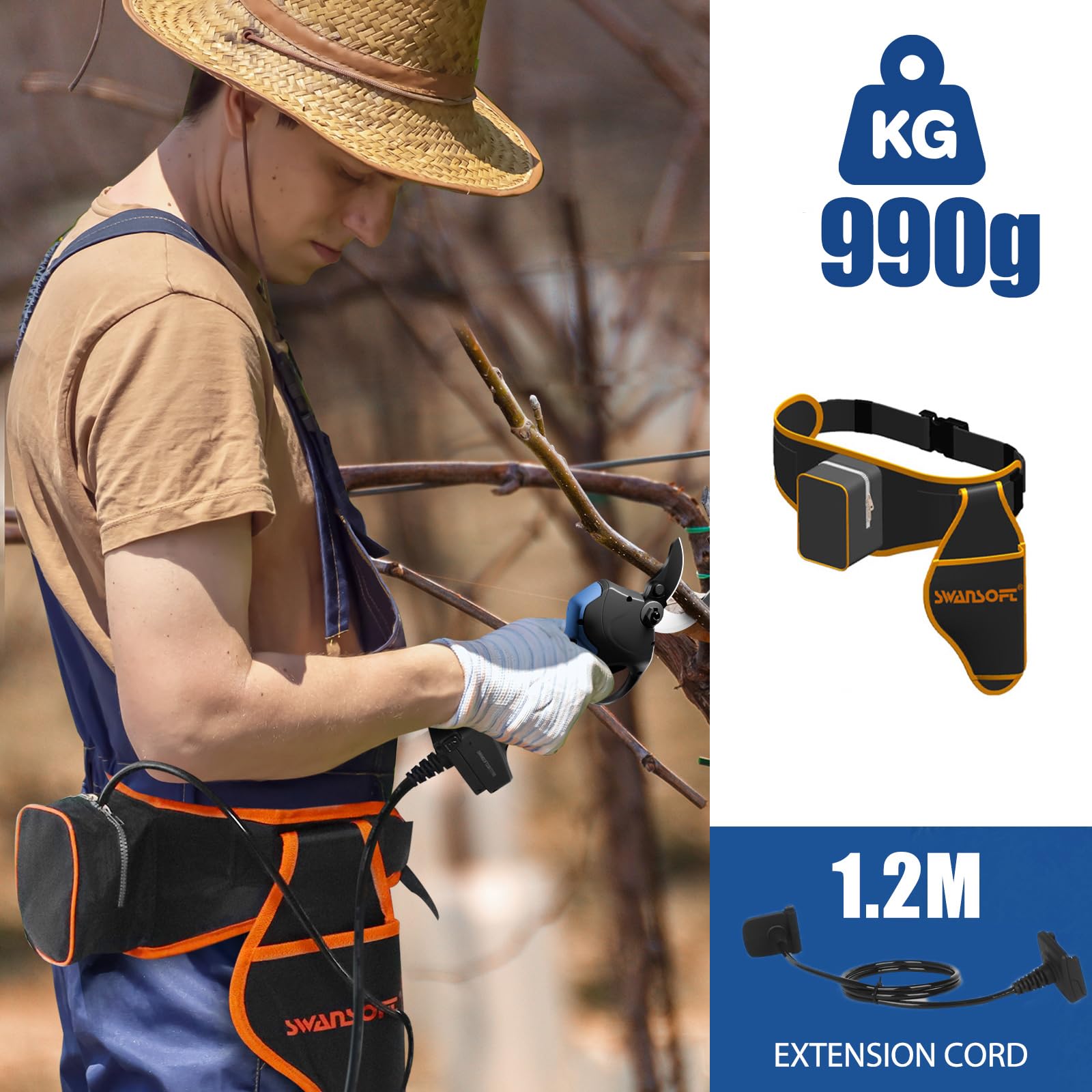 SWANSOFT 8605PRO 40mm Tijeras de Poda Eléctricas Profesional, 21V 4A 1050W | progresivo función, poda de viñedos, agricultor
