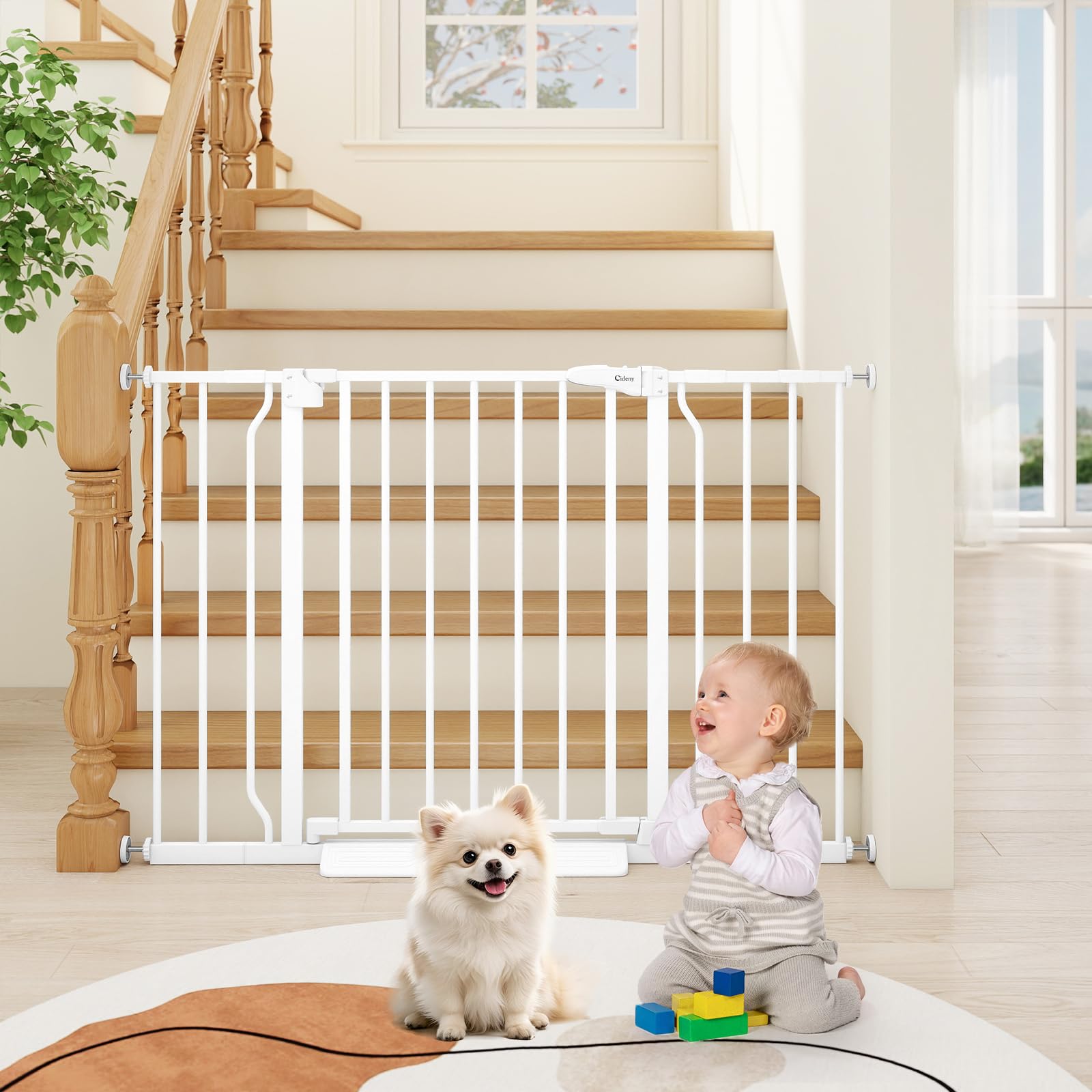 Cideny 29"-45" Baby Gate for Stairs & Doorways, Auto Close Dog Gate Indoor | No Drilling, Pressure Mounted Pet Gate Indoor, Easy Walk Through Child Gate, Stroller-Friendly Dog Gates for Doorways, Whit