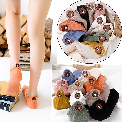 Miniatura 2 de Calcetines lindos para mujer, 10 pares de calcetines de algodón bordados Kawaii divertidos de corte bajo para mujeres y niñas, calcetines de tobillo
