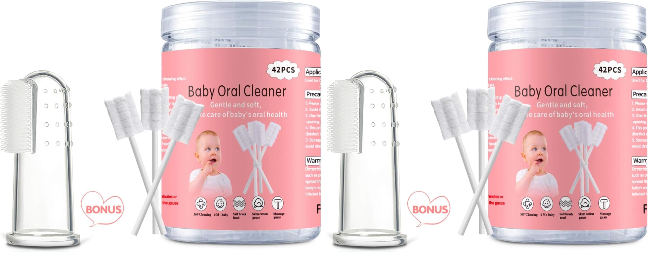 EASICUTI Baby Tongue Cleaner, 42Pcs Disposable Infant Toothbrush, Gauze Gum Cleaner Baby Oral Cleaning Stick Dental Care for 0-36 Months + Free 1 Finger Toothbrush (Pack of 2)