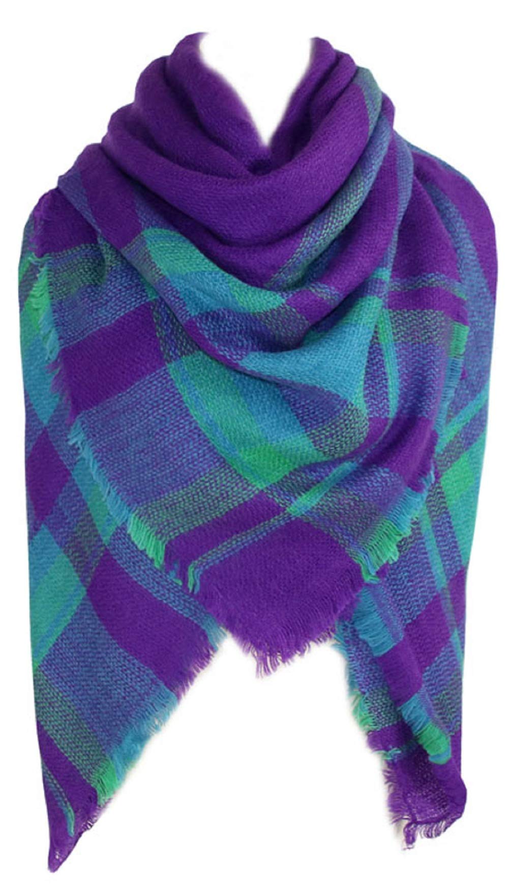 Plaid Scarf Soft Warm Tartan Shawl Cape Blanket Scarves Fashion Wrap - Purple - One Size