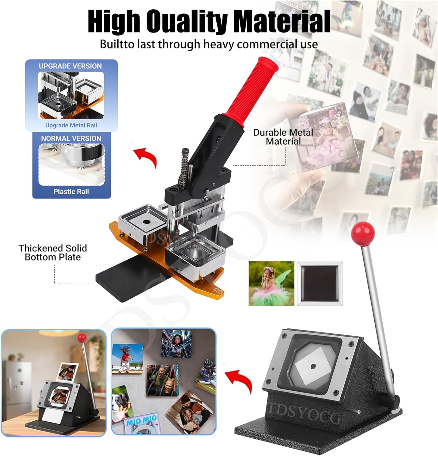 Square/Rectangle Refrigerator Magnet Maker Machine Kit, DIY Photo Magnet Press + Paper Cutter + 100 Sets Cardboard Supplies + 100 Sheets Photo Paper, Custom Magnet Machine for Fridge Magnets