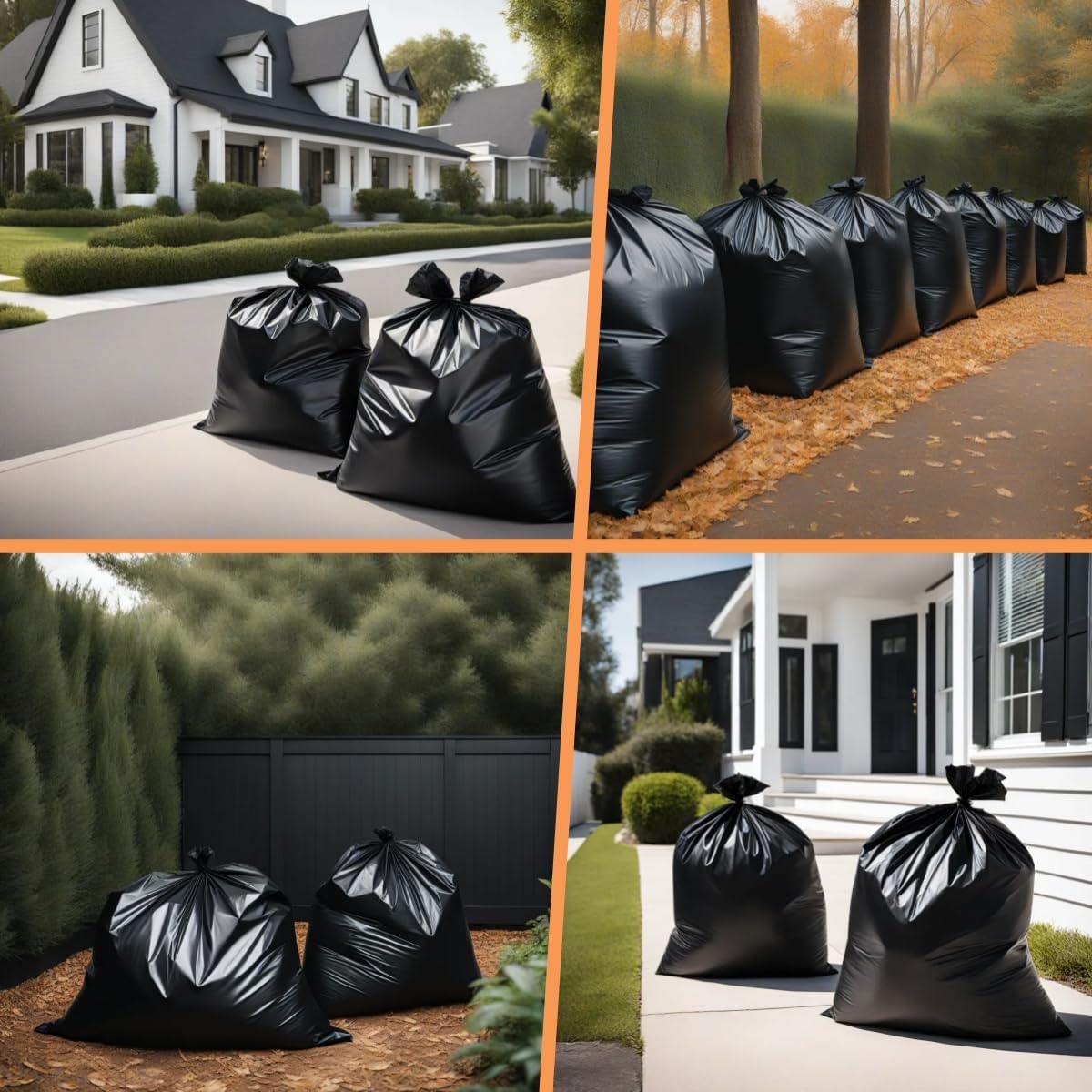 100 packs-Large 55-60 Gallon Heavy Duty Trash Can Bags|2 Mil |Black Thickened/Plastic Bag-Kitchen&Yard,Building,Outdoor,Hotel, Property-Made in the USA