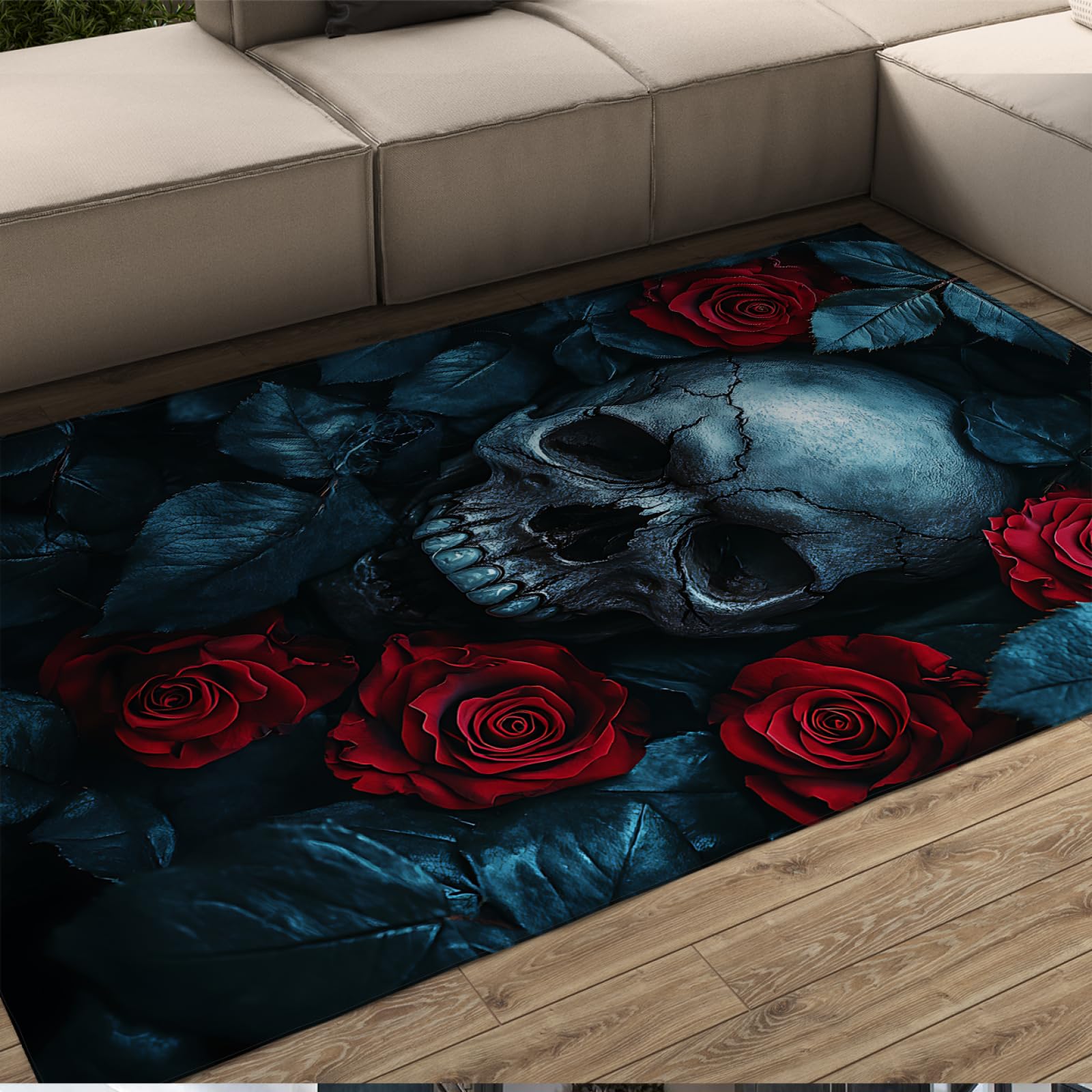 Carpette pour entrée lavable grand tapis 180x270 cm décoratif effrayant crâne rose inferno
