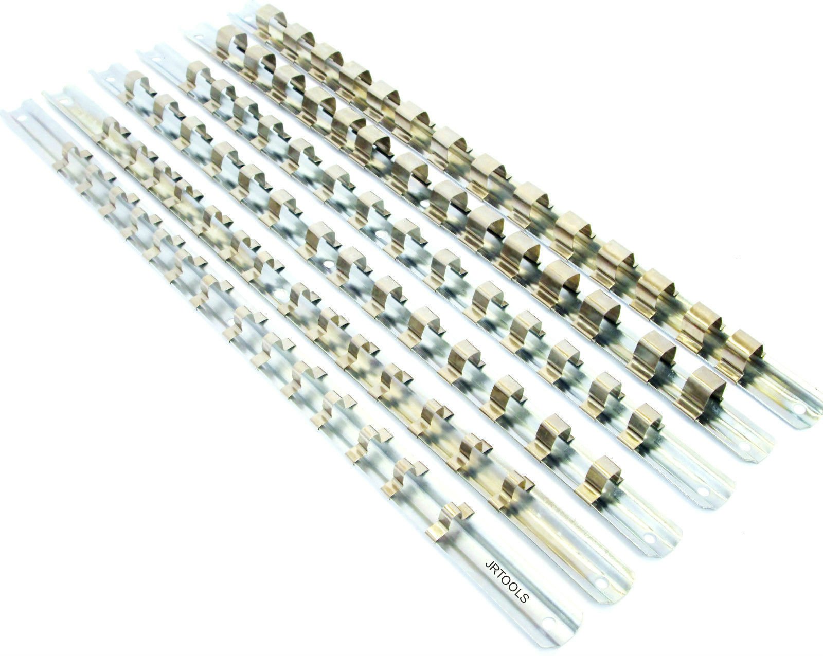 Toolzone Silver 6Pc Socket Rail Set 2 X1/4'' 2 X3/8' 2X1/2'' Organiser Storage Holder Tz Ss122