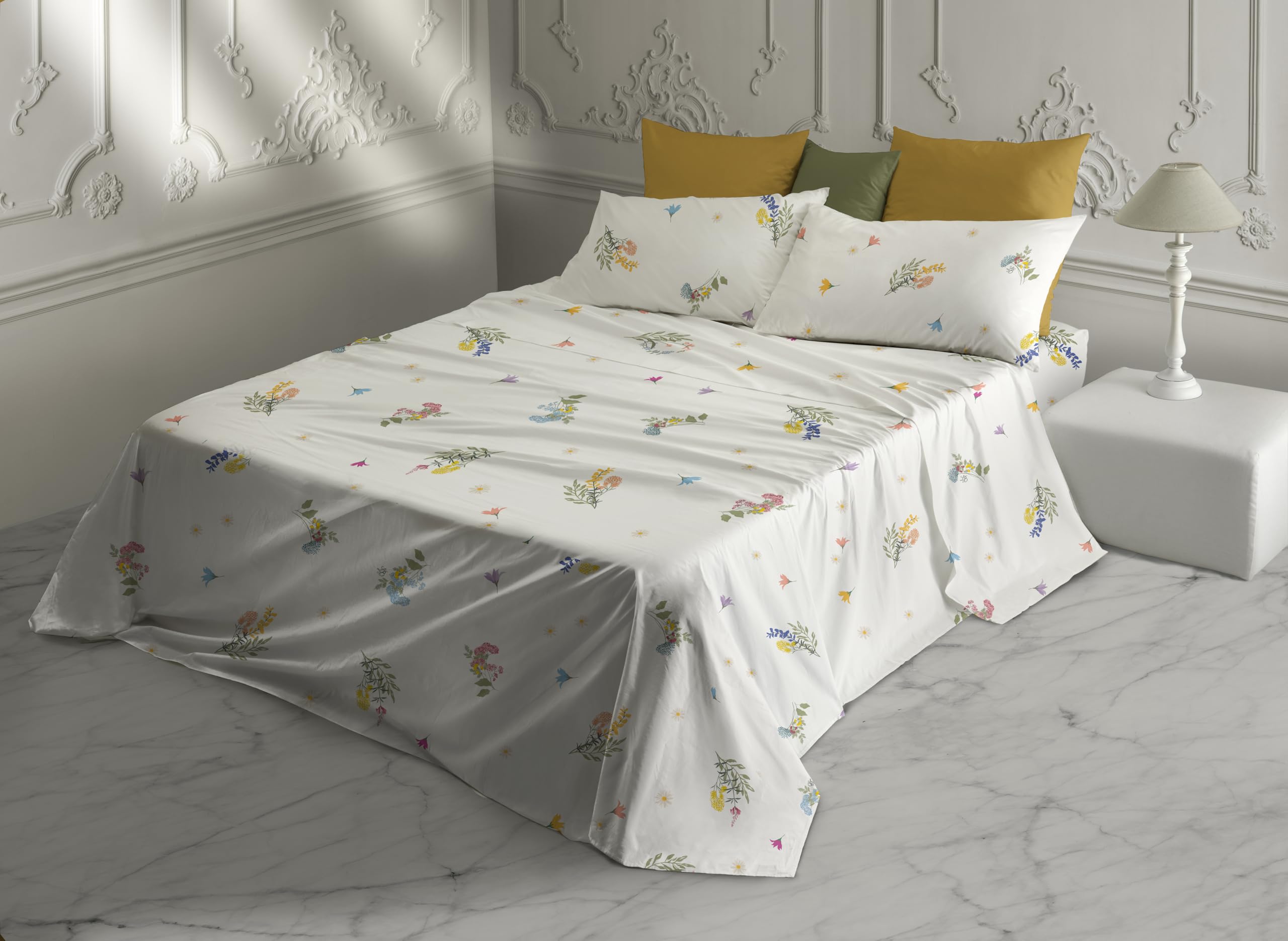 hermet Laura Biagiotti, Set Lenzuola Matrimoniali Cotone, Completo Letto, 100% Cotone, Lenzuolo Sopra, Lenzuolo Con Angoli, Coppia Federe, Fantasia Floreale Hamal