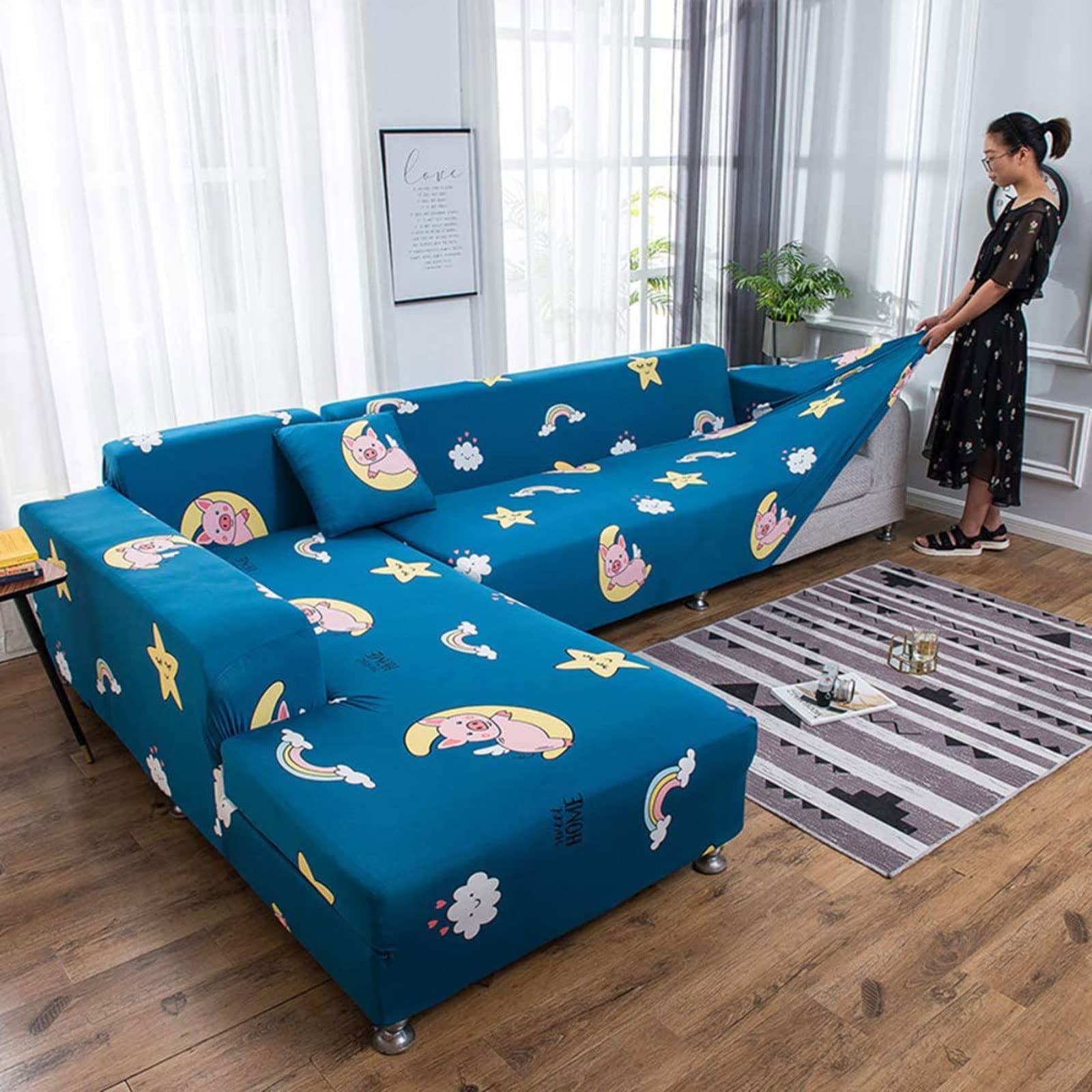 MGEMJMJ Stretch L Shape Sofa Cover,sectional Sofa Cover,Couch Cover,polyester Jacquard Not-slip Sofa Slipcover Corner Couch Cover(Size:235-300cm,Color:B)