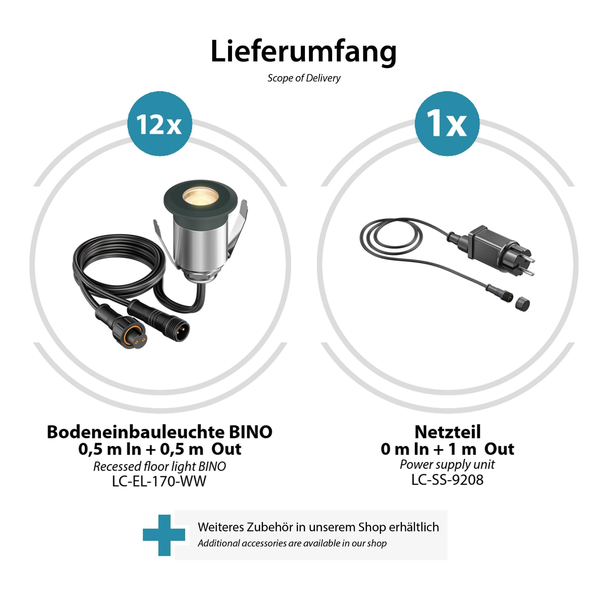 ledscom.de Lampa LED do wbudowania w podłoże BINO do zastosowań zewnętrznych, antracyt, IP67, Ø 32 mm, ciepła biel, zestaw 12 sztuk