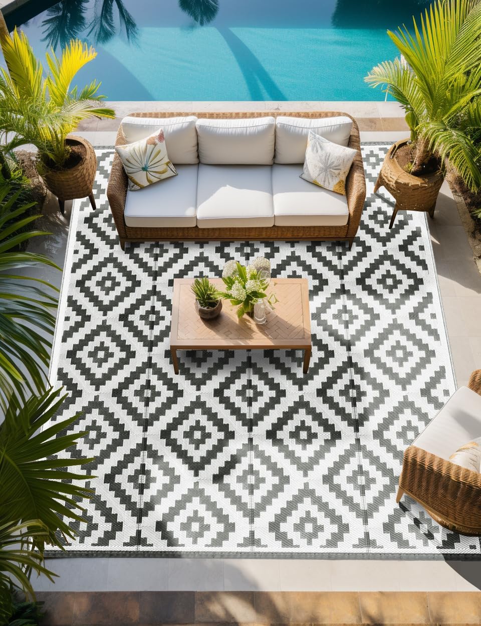 Amazon.com: JBGO Outdoor Rug - Patio Rug - Reversible Woven Lightweight ...