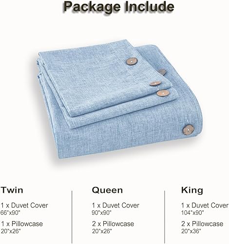 Miniatura 6 de MUKKA - Funda de edredón de microfibra con botones, lino jaspeado tipo Chambray, estilo moderno, suave, con cierre de botones de coco