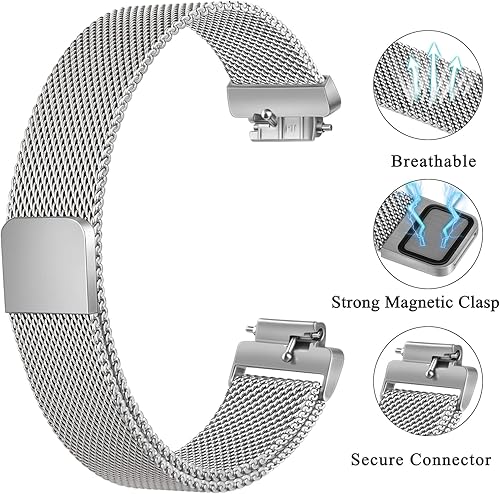 Miniatura 3 de Vanjua Correa de repuesto para Fitbit Inspire 2 bandas para mujeres y hombres, correa magnética ajustable de malla de metal de acero inoxidable para