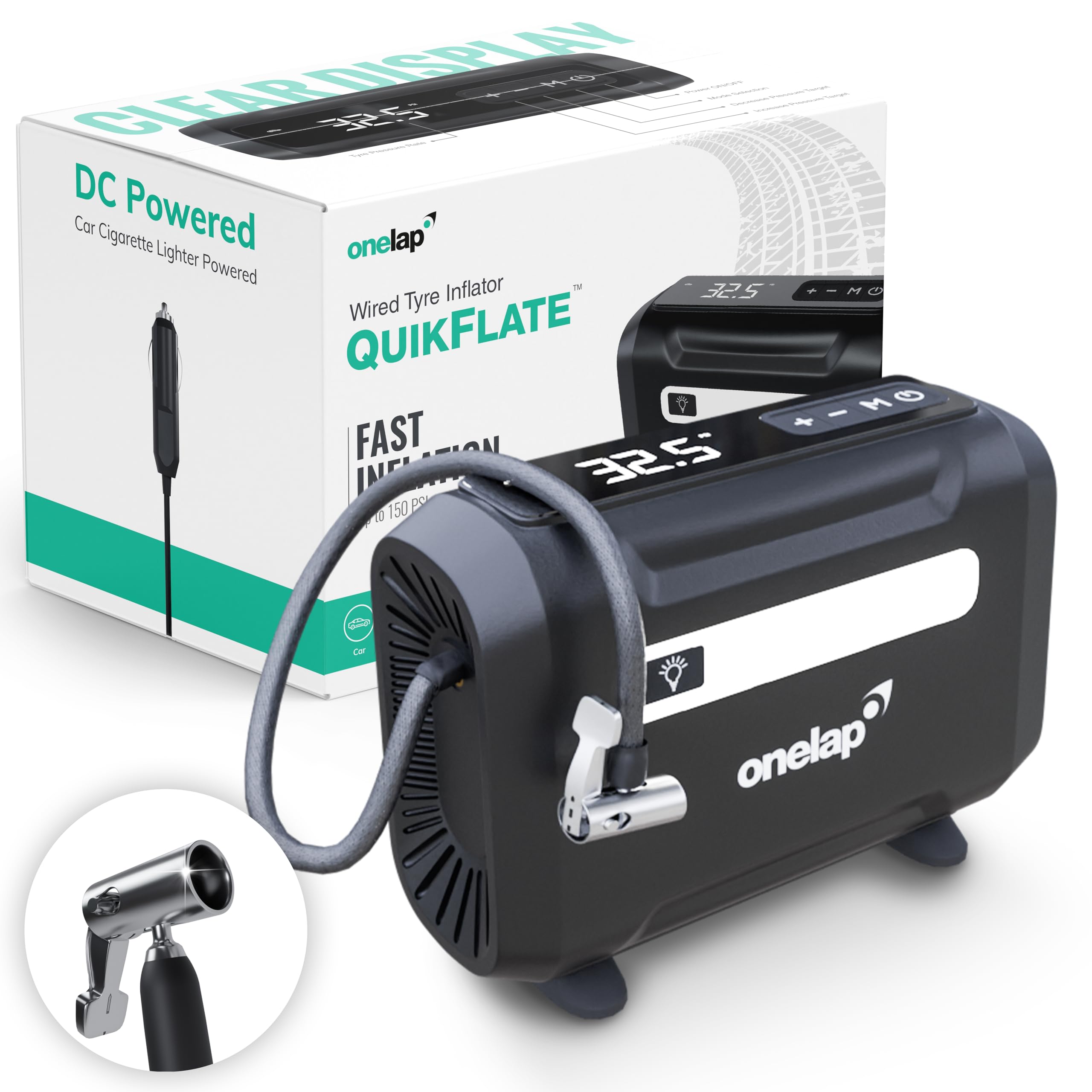 Quikflate Plus - Wired + Wireless (6600 mAH inbuilt Battery) Tire Inflator for Cars, Bikes, Cycle, Balls, Balloons