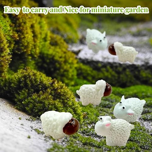 Ovejas en miniatura, 40 mini manada de ovejas de resina, figuras de ovejas blancas, figuras de hadas, animales de jardín, figuras de oveja para