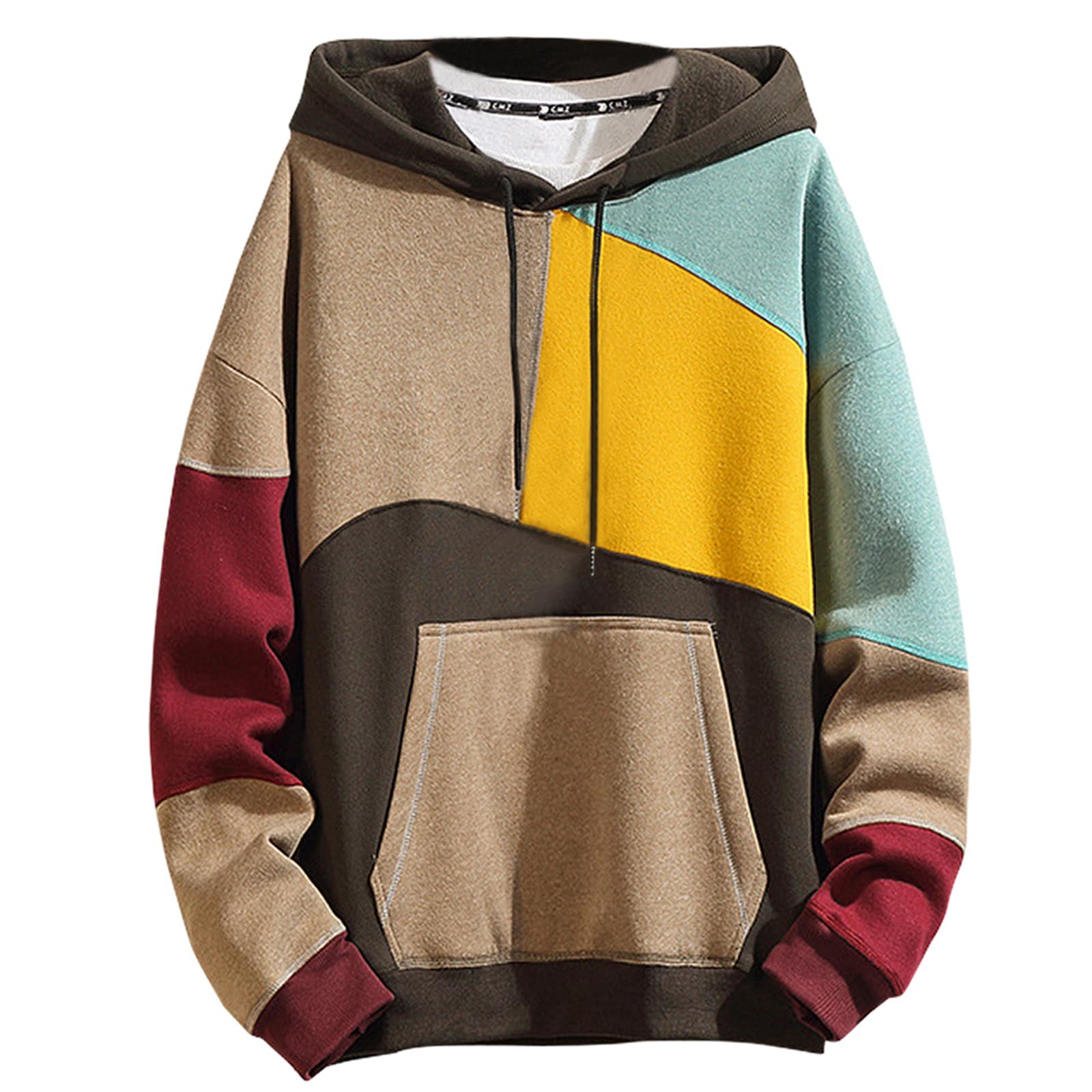 Felpa Uomo con Cappuccio Colori a Contrasto Hoodies Sweatshirt Streetwear Hip Hop a Maniche Lunghe