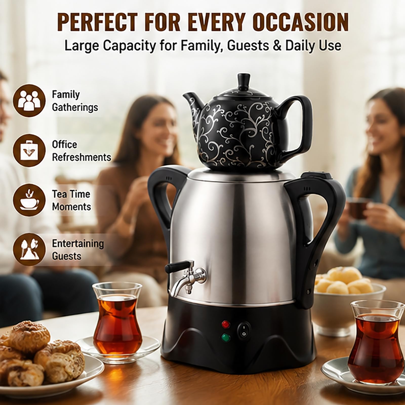 Turecki ekspres do kawy 3L z ceramicznym czajnikiem 1L | Automatyczne wyłączanie i ochrona przed wysuszeniem, funkcja automatycznego utrzymywania ciepła(black)