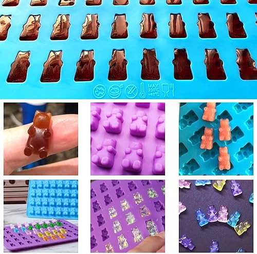Miniatura 7 de Alimat PluS Juego de moldes de goma en forma de oso, 5 moldes de silicona para dulces con 2 goteros, 250 moldes de caramelo de cavidad
