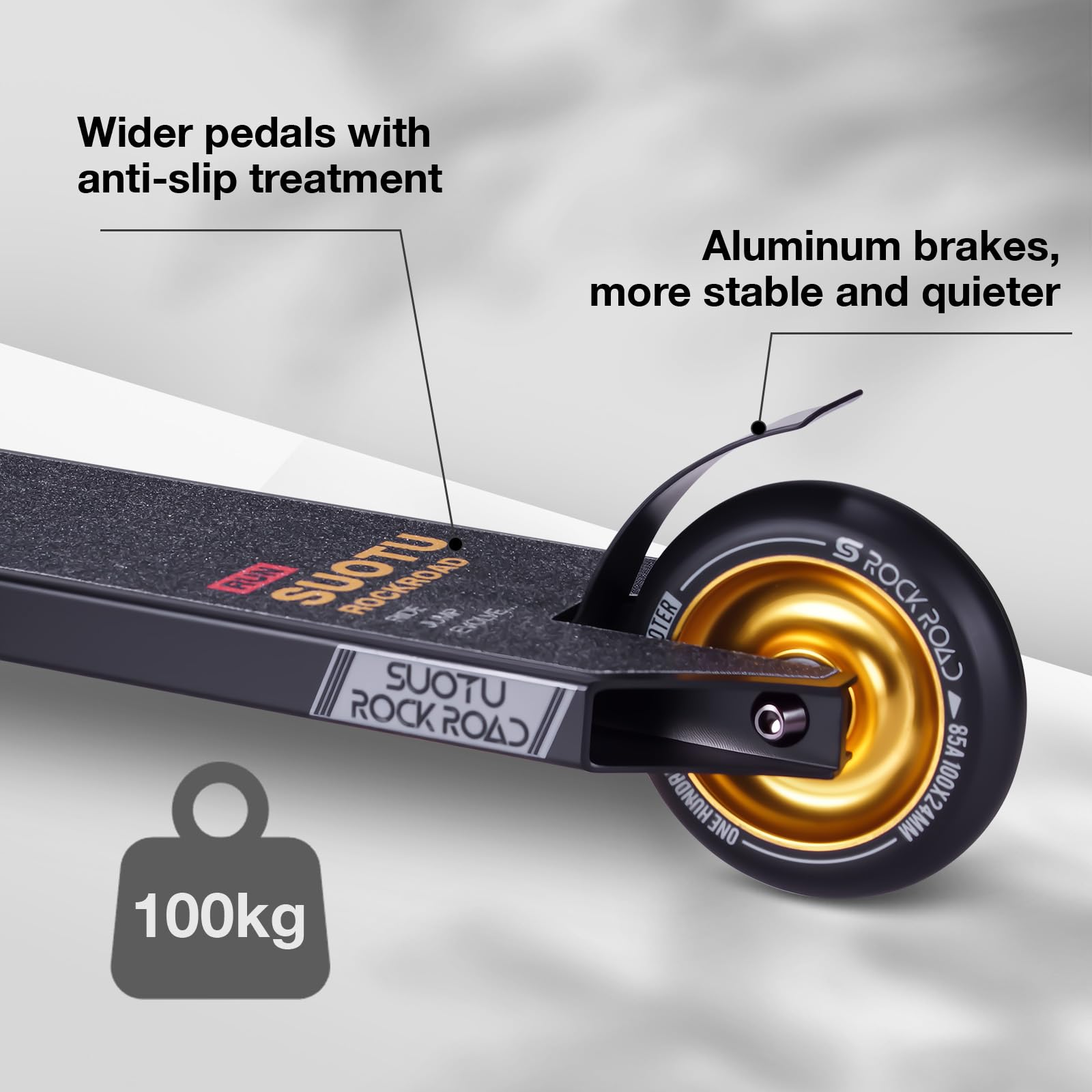 SUOTU Patinete Freestyle, Dirección de 360°, Ruedas de PU de 85A 100 mm, Scooter Freestyle para Niños Adolescente y Adultos, Capacidad Máxima de Carga: 100 kg, Aluminio — view 4