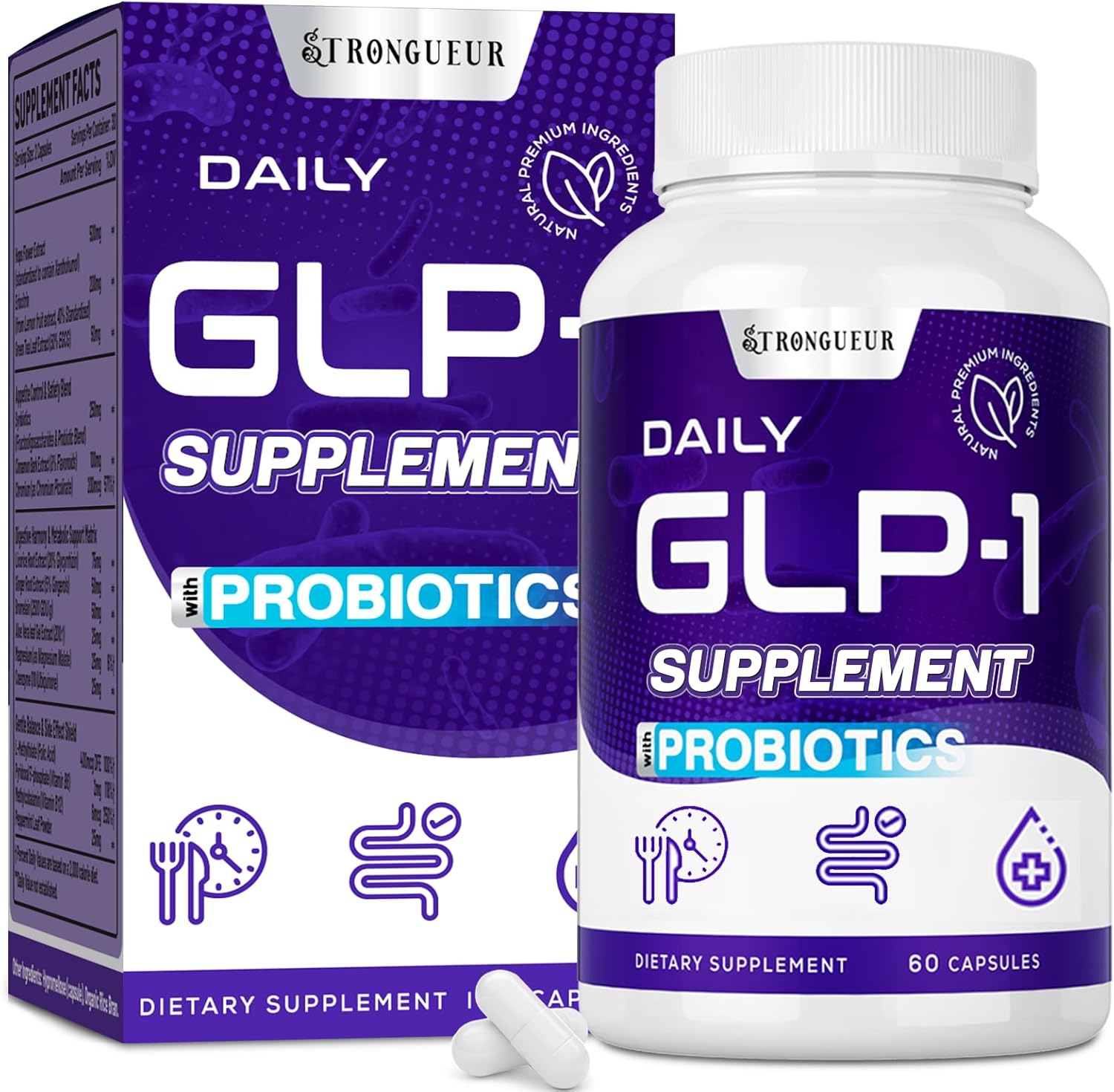 GLP-1 Supplement for Women & Men, 16-in-1 Targeted Formulas, No Stomach Discomfort, Natural GLP-1 with Probiotic, Hops & Eriocitrin, GLP-1 for Digestive, Energy & Gut Health - Vegan, 60 Capsules